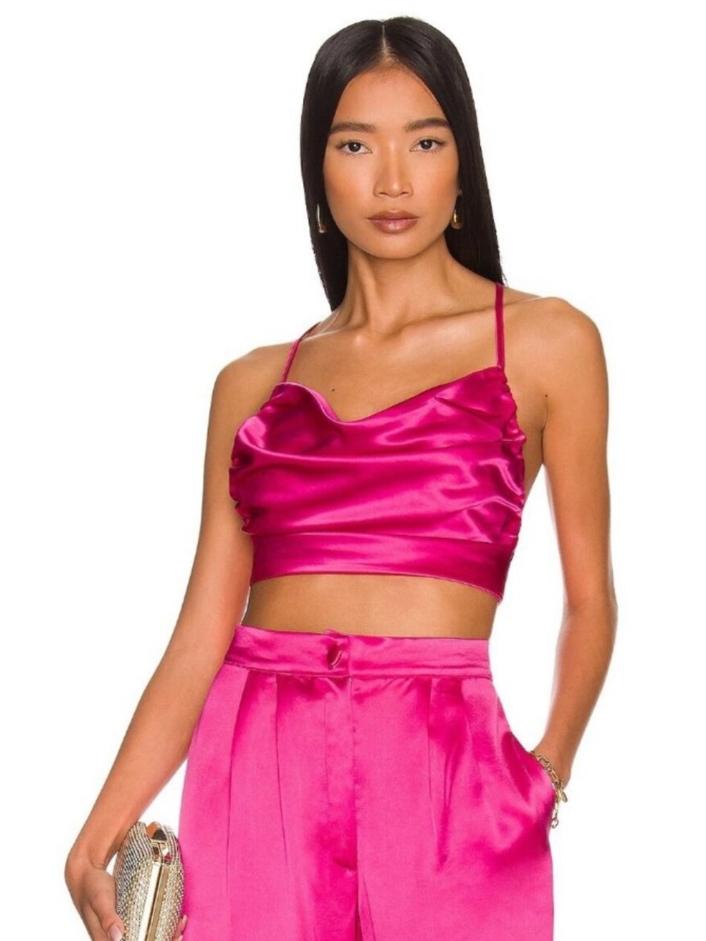 NONchalant Cassica Satin Crop Top - Fuchsia Pink